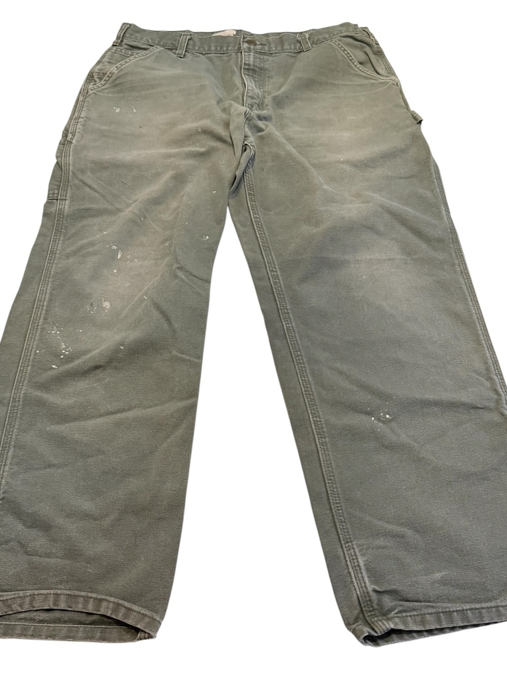 Carhartt B11 Mos Pants Mens 36x30 Moss Green Distressed Carpenter Duck Dungaree